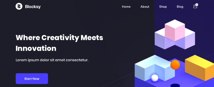 'Blocksy' WordPress theme example landing page design banner