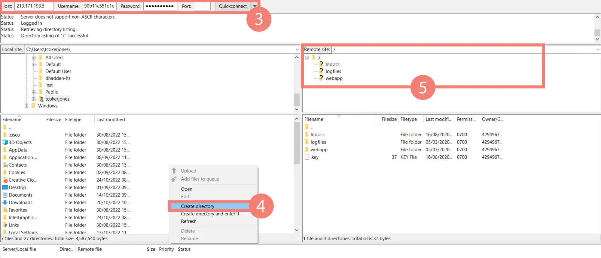 FileZilla FTP screenshot