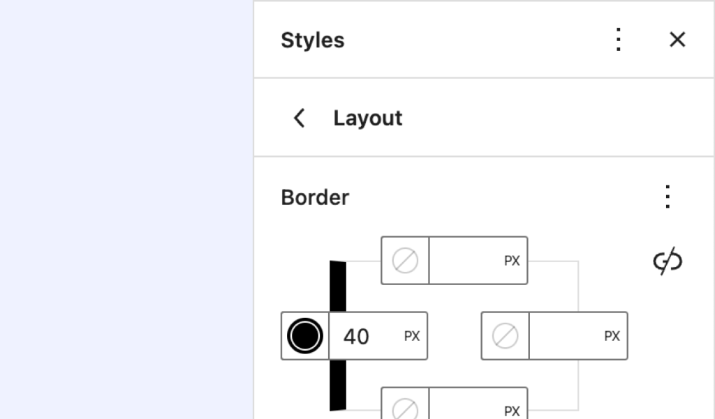 Screenshot of example style controls in WordPress editor