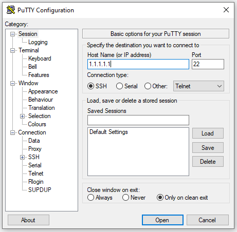 PuTTY remote desktop connection terminal