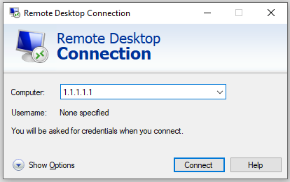 Remote desktop connection login screen